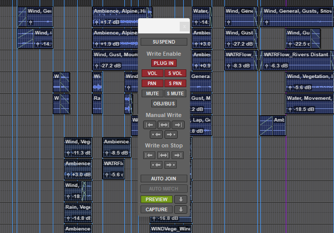 Ventana de automatizacion en pro tools