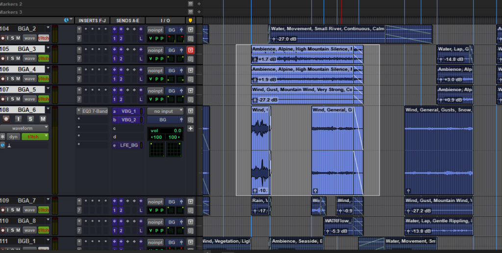 Timeline de pro tools son seleccion activa